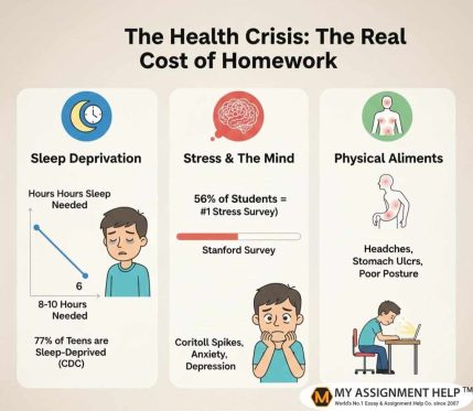 Diagram of the human sleep cycle showing the impact of late-night homework on REM sleep and memory consolidation.