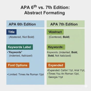 APA 6th vs 7th edition abstract format differences chart – updated APA formatting rules visual.