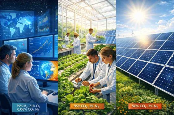 Researchers studying greenhouse gases and sustainable energy solutions