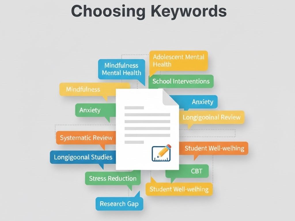 APA abstract keywords illustration showing how to choose research keywords for APA 7th edition papers.