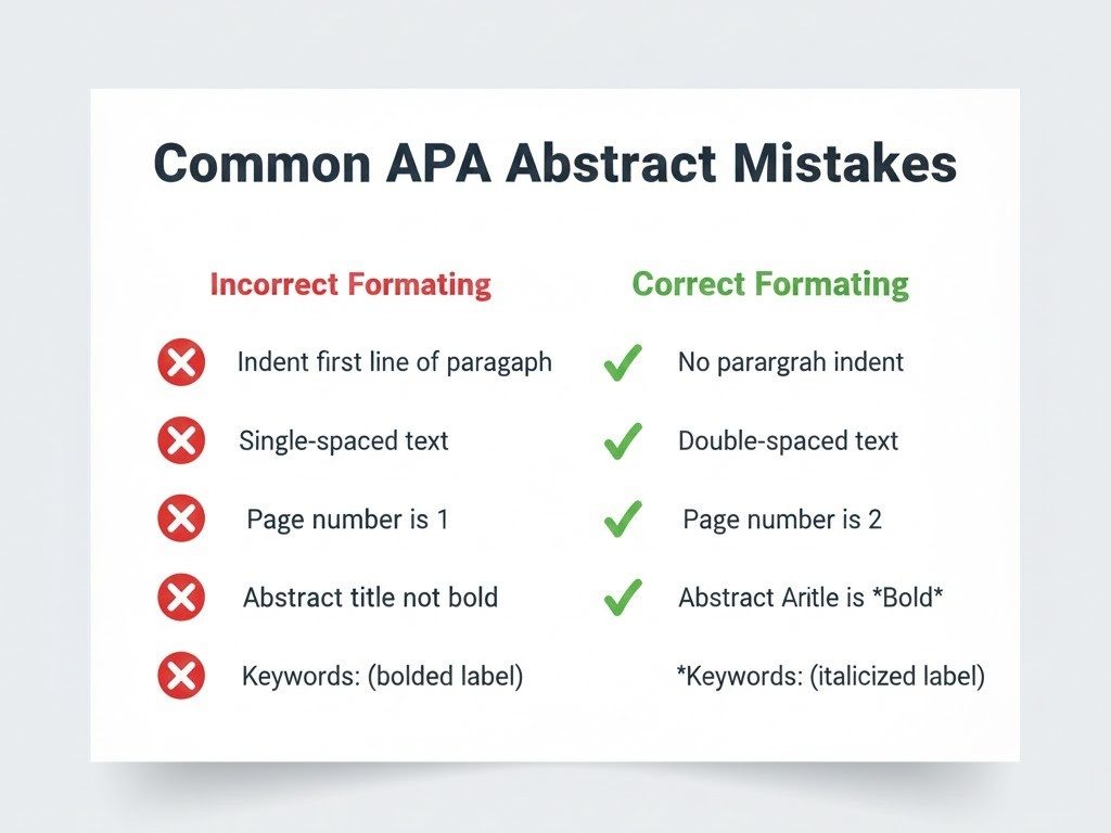 Common APA abstract mistakes and tips infographic – APA 7th edition abstract writing guide visual.